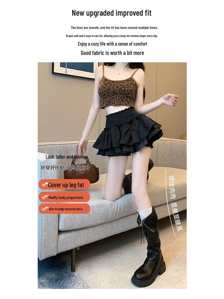 Women's Ballet-Style Puff Skort: Spring/Summer White Short Umbrella Skirt, Faux Two-Piece Design