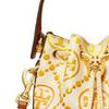 Tory Burch Twill T-Logo Embossed Drawstring Bucket Bag Women Handbags Ivory Orange 148682-104