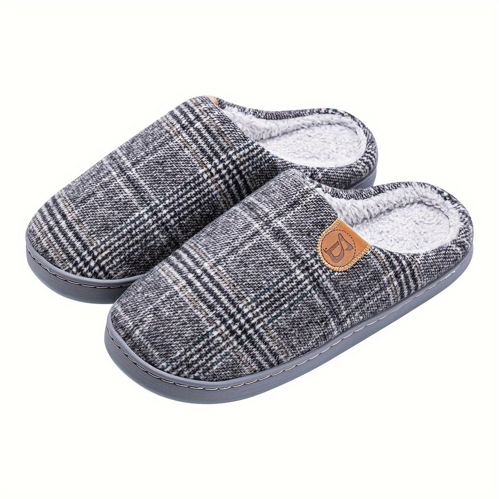1 Pair Unisex Plaid Slippers, Casual Round Toe Indoor House Shoes, Soft Fabric Lining and Sole, All Season Comfort Footwear for Home and Office