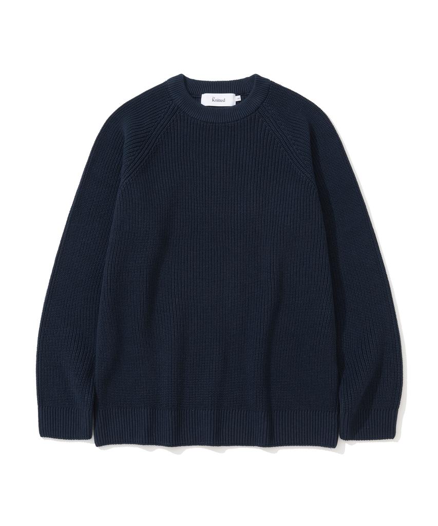 KNITTED [Nitied X Fashion Planet] Cotton Waffle Round Knit Navy