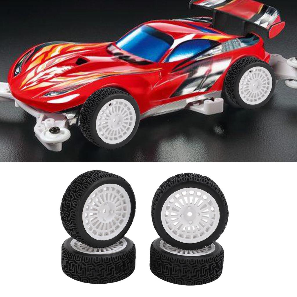 MEAPUXIN Set of 4 1/10 RC Rally Car Tires, Replacement Wheel Rims for Tamiya TT01 and Xv02, 70mm Heavy-Duty Plastic Maze Pattern Tires (White)