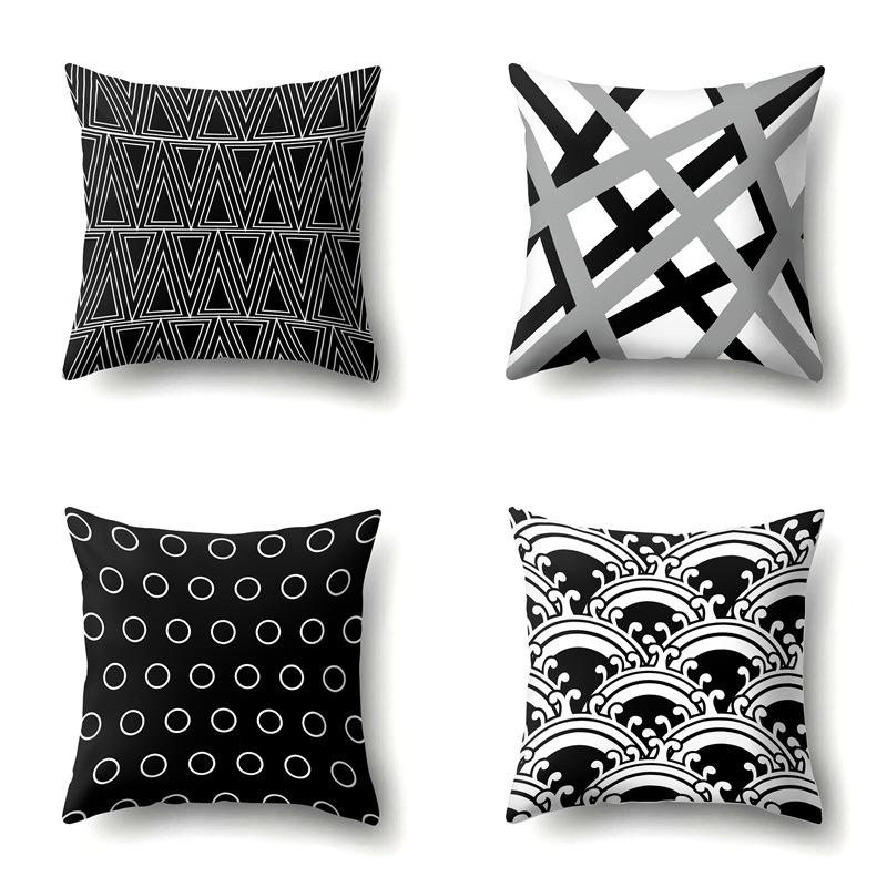 Polyester Pillow Case Car Decoration Home Printed Black and White Geometric Car Cushion Head Cushion Cover