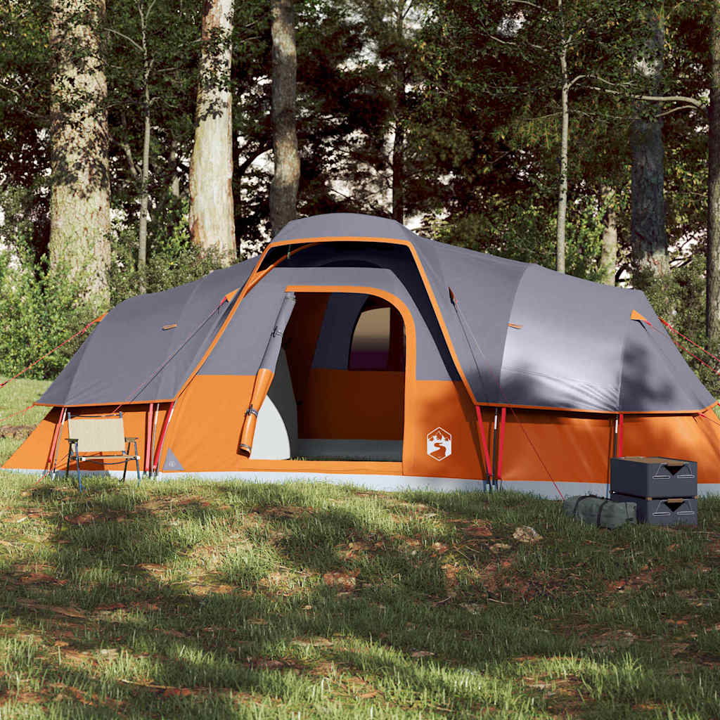 Dome Family Tent for 11 Persons Grey and Orange Waterproof