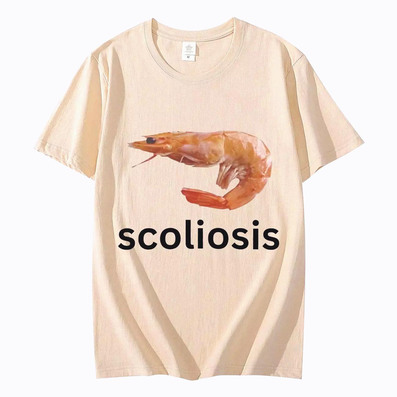 

Футболка с забавным мемом о сколиозе и креветках Унисекс Модные повседневные футболки Летние футболки с коротким рукавом Уличная одежда Женские футболки S