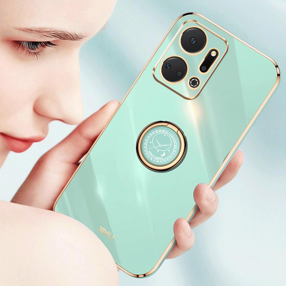 XINLI For Honor X7a 5G Ring Holder Kickstand Soft TPU Case Electroplating Protective Phone Cover