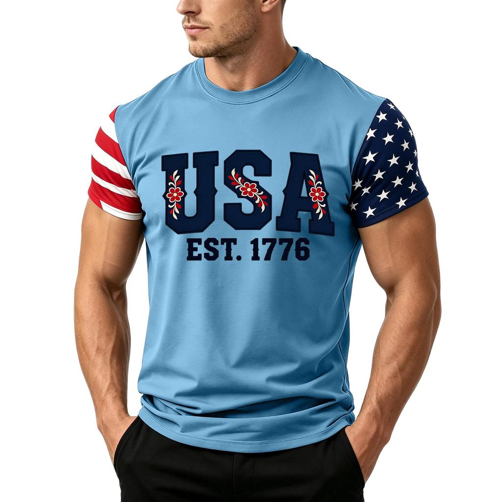 Men's Independence Day Flag Print Short Sleeve T-Shirt, Loose Casual Daily Summer Tops