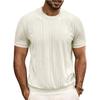 Fashionable Men's Short-sleeved T-shirt Jacquard Sweater Round Neck Striped Solid Color Versatile Casual Pullover Top