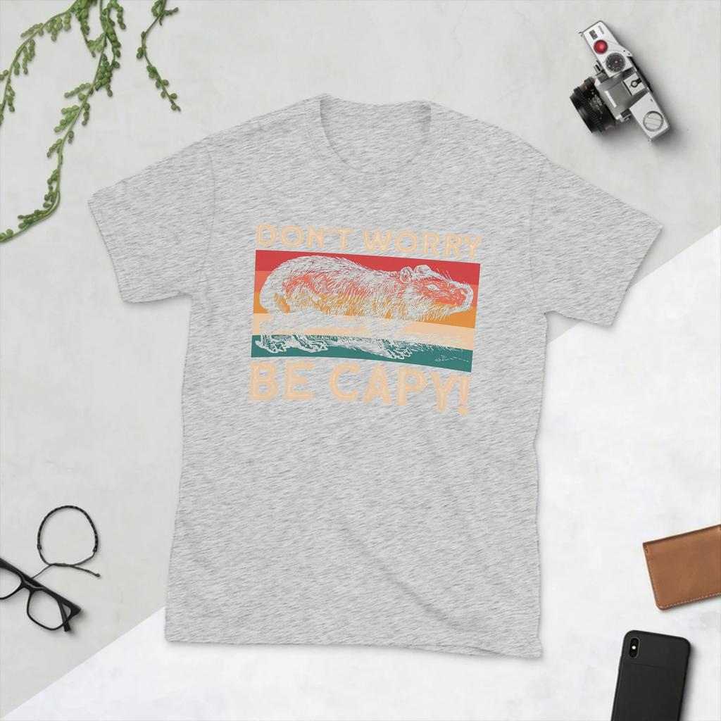 Capybara Unisex T Shirt Dont Worry Be Capy Novelty Tees Short Sleeve O Neck TShirt Pure Cotton Graphic Printed Clothes