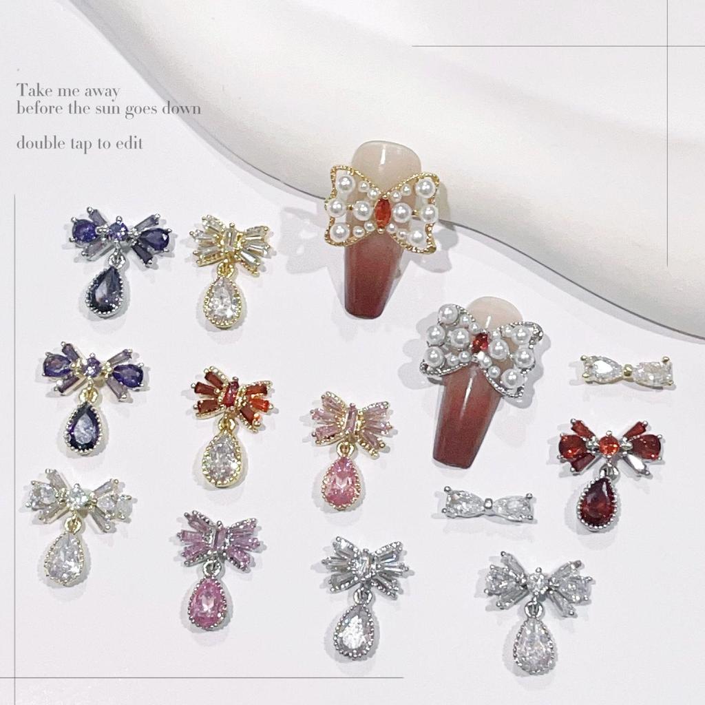 Princess Rhinestone Bow Nail Art Stickers - Colorful Crystal Pendant Accessories