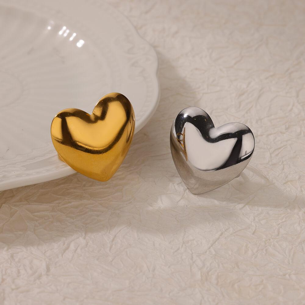 Cute Heart Chunky Stainless Steel Rings for Women Gold Open Adjustable Vintage Wedding Ring Aesthetic Jewelry Accessories
