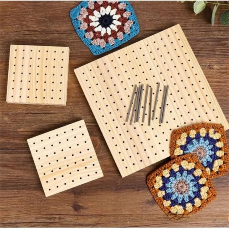 2026New Wooden Crochet Block Plate Handcrafted Reusable Crochet Knitting Board Crochet Weaving Bamboo Grid Knitting Blocking Mat