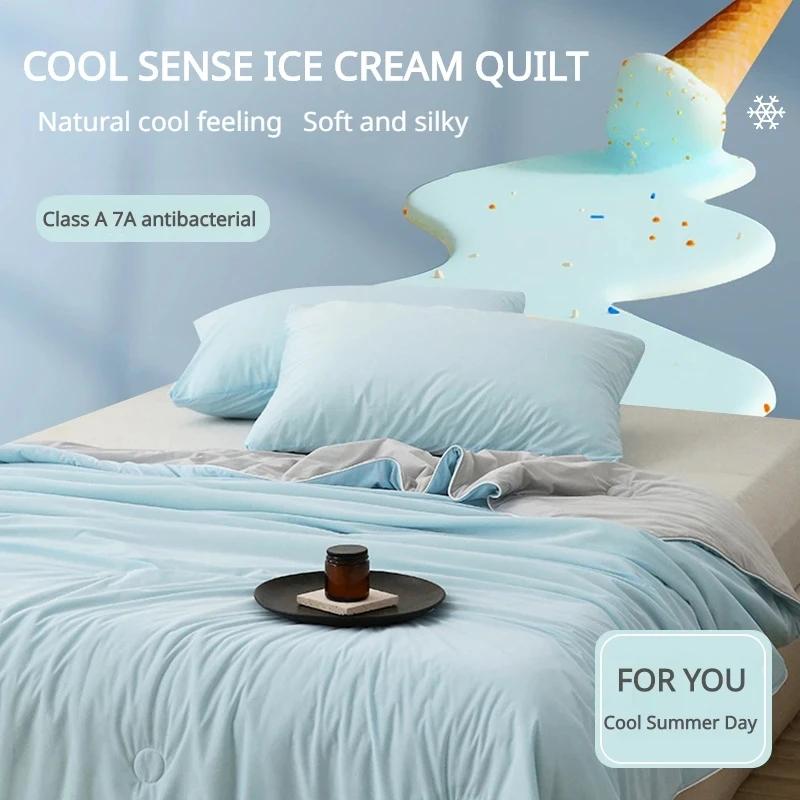 Soft Silky Cool Summer Quilt Double Side Cold & Cooling Fabric Breathable Cooled Air Condition Blanket Summer Thin Comforter
