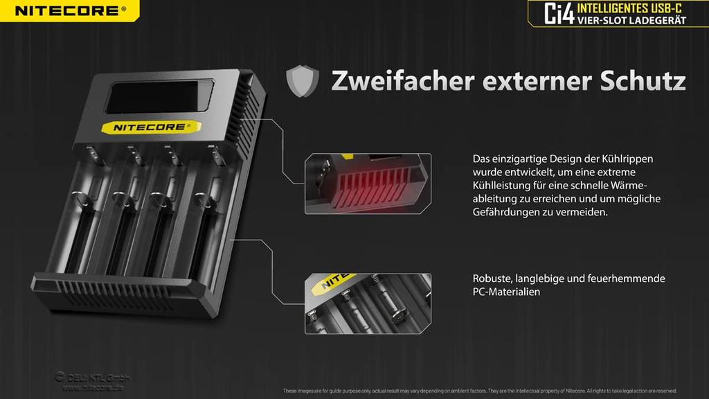 Nitecore Ci4 Vier-Schlitz USB-C Smart Charger für Li-Ion, Ni-Cd und NiMH Akkus