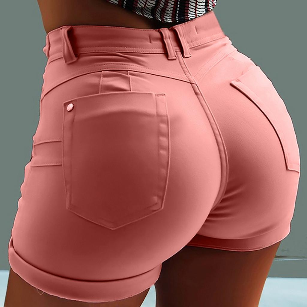  Neu Frauen Sommer Kurze Jeans Denim Weibliche Taschen Waschen Denim