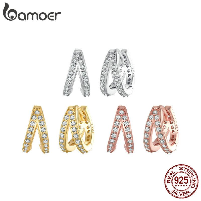 

Женские серьги BAMOER из стерлингового серебра 925 пробы с двойным кругом, множество мини-серьг с фианитами, изящные ювелирные изделия