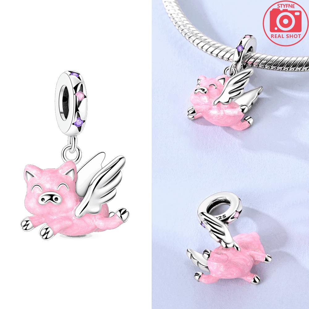 Original Love Purple Heart Cat Life Tree Bow Tie Pendantcopper Pink Animal Bead Fit Bracelet Women Accessory Gift Jewelry