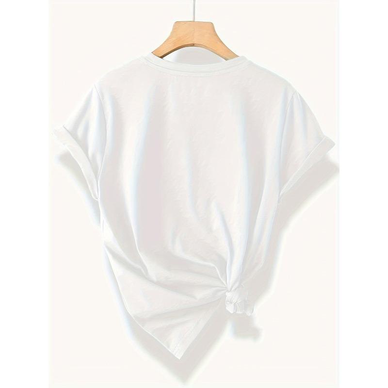 European Size Women'S Elegant Floral Print T-Shirt - Soft Stretchy Fabric, Round Neck Short Sleeve Top