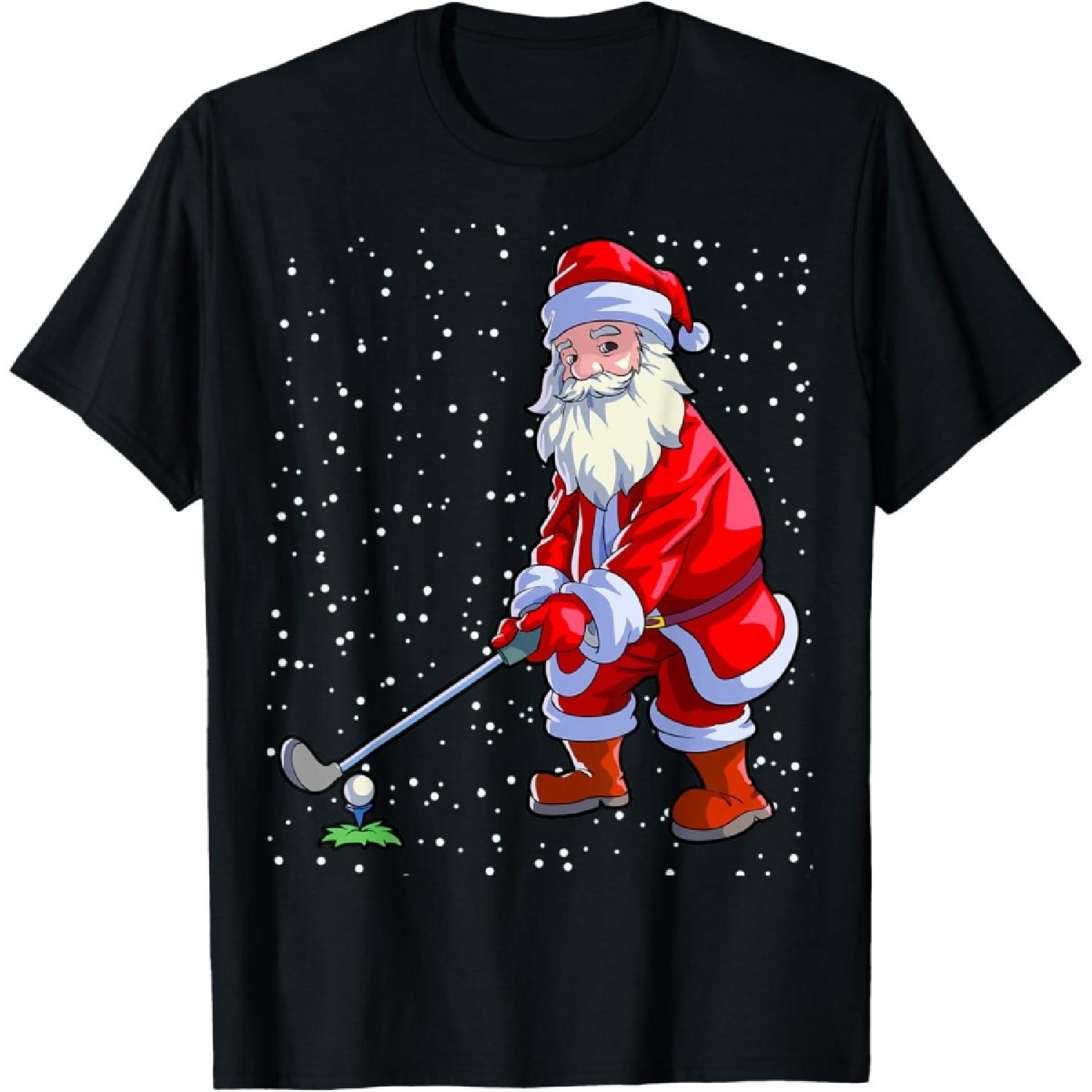 Golf Christmas Shirt Men Golf Club Golf Playing Santa Claus T-Shirt S