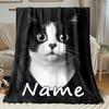 Custom Black White Cat Blanket Personalized Name Fleece Throw All Season Soft Warm Bedding Home Decor Gift for Cat Lovers