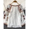 Ethnic Style Long Sleeve Loose Cotton and Linen Pullover Casual Embroider