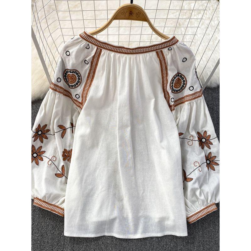 Ethnic Style Long Sleeve Loose Cotton and Linen Pullover Casual Embroider