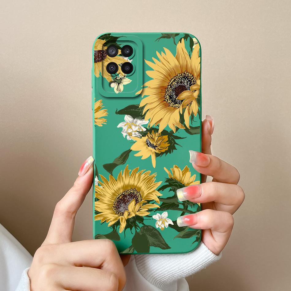 Für Samsung M22 M32 Hülle Bemalte Blumen Upgrade Flüssigsilikon Linsenschutz Handy Rückseite Für Galaxy M 32 M 22 Fundas