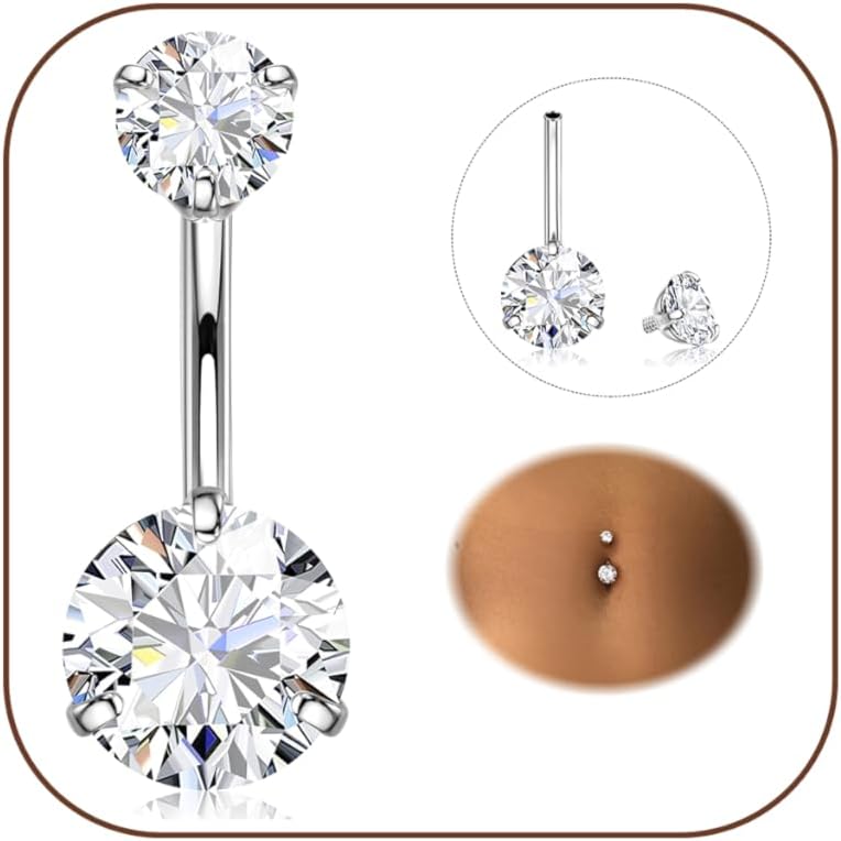 Bobisty Belly Button Rings 316L Surgical Steel Hypoallergenic Belly Button Rings Shiny CZ Belly Button Piercing Jewelry Bar Length-14mm&Navel & Bell Button Rings&Body