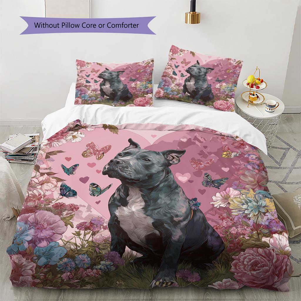 Pink Pitbull Pattern Bedding Home Decoration Birthday Gift (1 * duvet cover + 2 * pillowcase, without core)