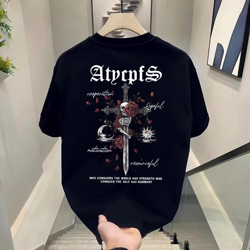 Mens Casual Short Sleeve Printed Graphic Round Neck Cotton T Shirt S чёрный
