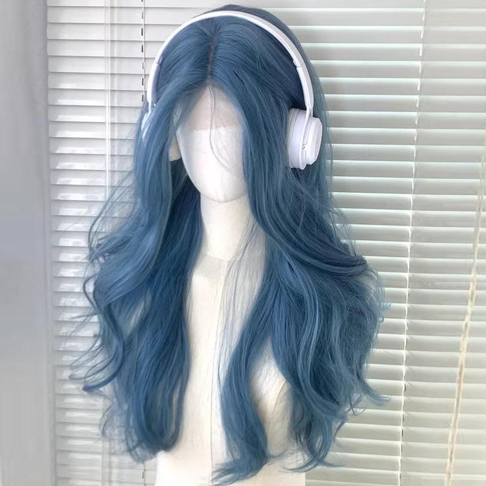 22 Zoll Seeblaue Farbe Synthetische Perücken Mittelscheitel Lang Natürlich Welliges Haar Perücke Für Frauen Cosplay Drag Queen Party Hitzebeständig