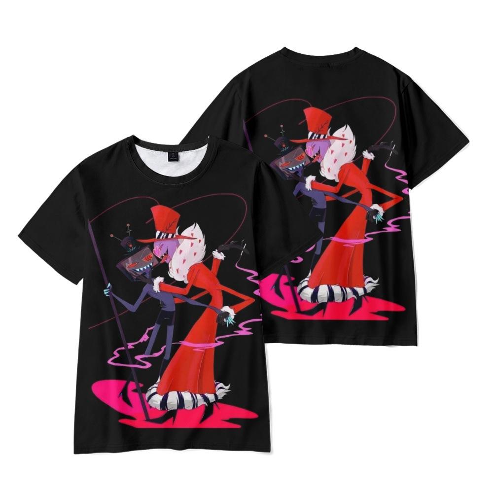 Helluva Boss Anime damskie męskie t-shirty koszula z grafiką nadruk kreskówkowy O-Neck ponadgabarytowe krótkie rękawy moda odzież męska Streetwear