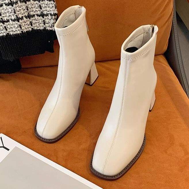 

Fleece Martin Boots Women s Head Back Zipper Skinny Fashion Versatile Coarse Heel Short Boots Women s High Heel Short Boots Skinny Boots 40