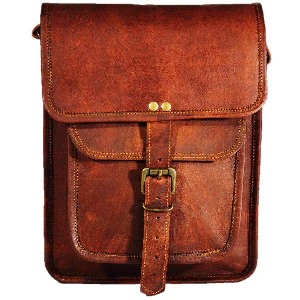 Håndlaget messenger i geitskinn Cross-body Satchel Vintage ekte brun veske