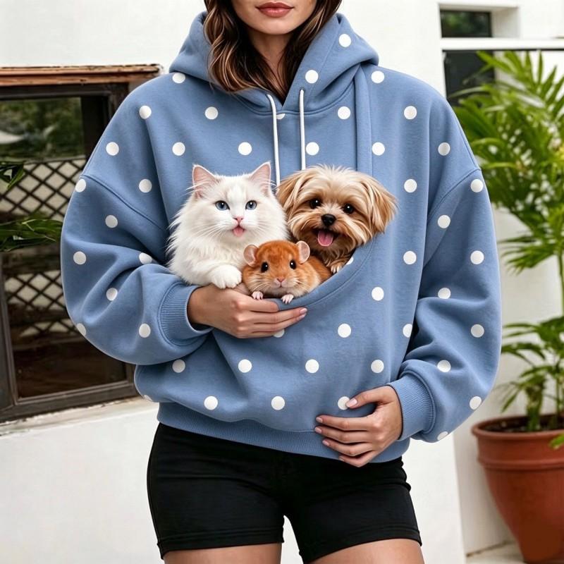 Womens Polka - Hooded Sweatshirt Loose Fit Long Sleeve Casual Pullover With Pocket