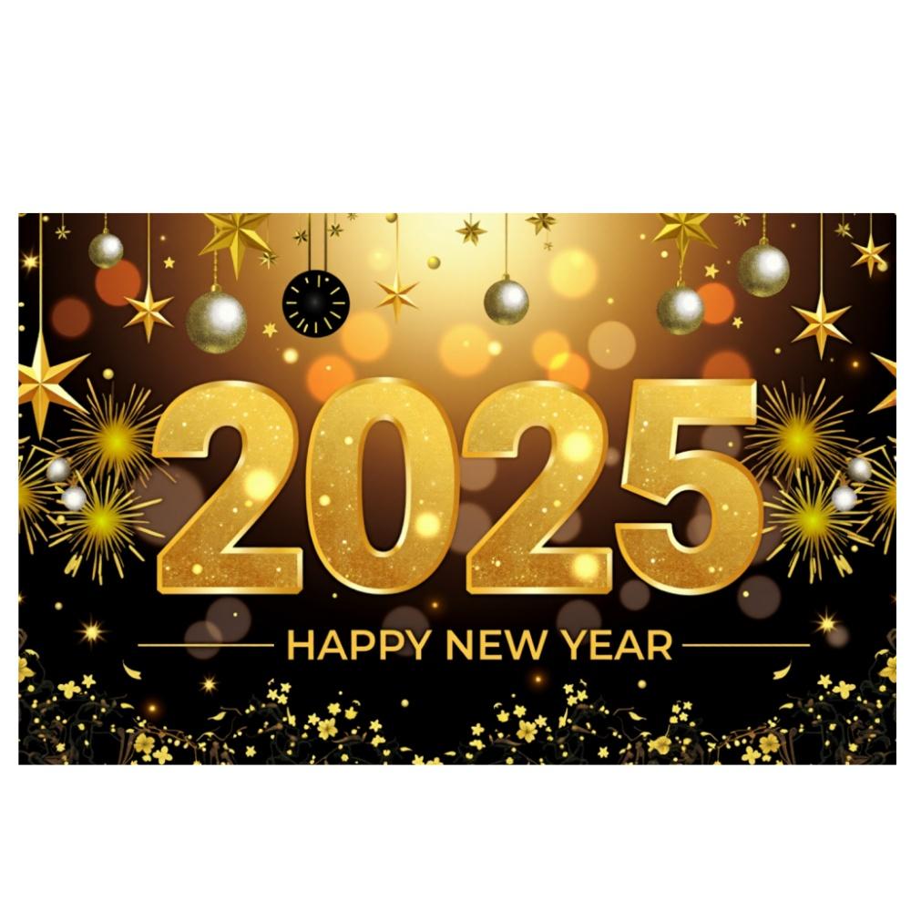 2025 New Year Theme Party Background Fireworks Golden Balloon Clock Banner Decoration Happy New Year Family Photo Supplies