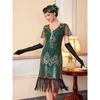 Women's 1920s Great Gatsby Flapper Dress, Sequin Beaded Short Sleeve Fringe Mesh Sexy Cocktail Party Evening Dress