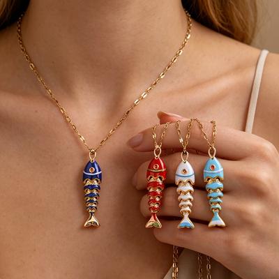Colorful Tiny Fish Collarbone Chain, Ocean Series Goldfish Necklace, Personalized Fashion Charm Jewelry Accessories for Women