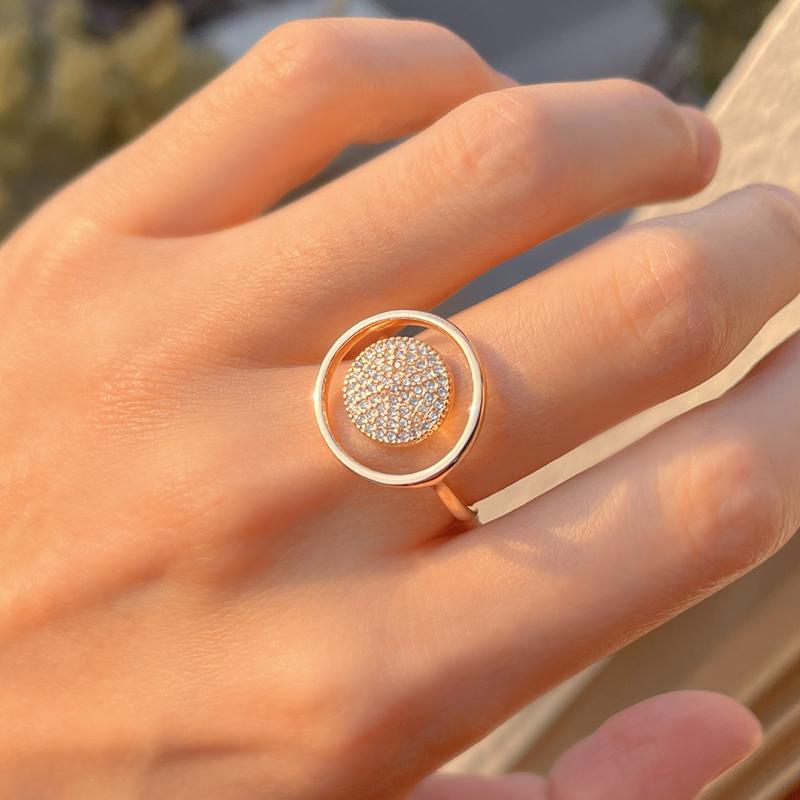 Natural Zircon Full Paved Women's Ring 585 Rose Golden Unique Luxury Design Bride Wedding Jewelry Best Gift for Girls