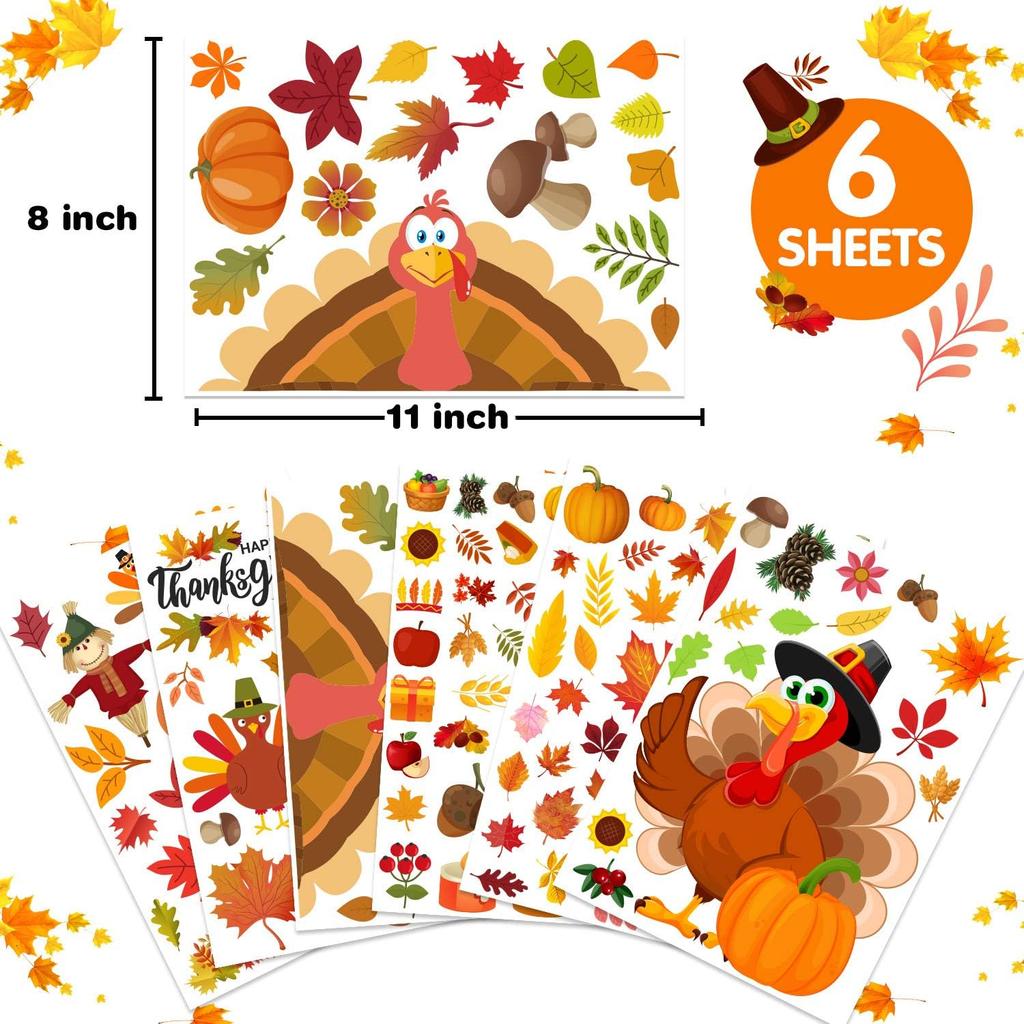 158Pcs Thanksgiving Window Clings for Glass Window, Double Sided Fall Turkey Window Stickers Deals Decor for Home Office Decorations, Thanksgiving