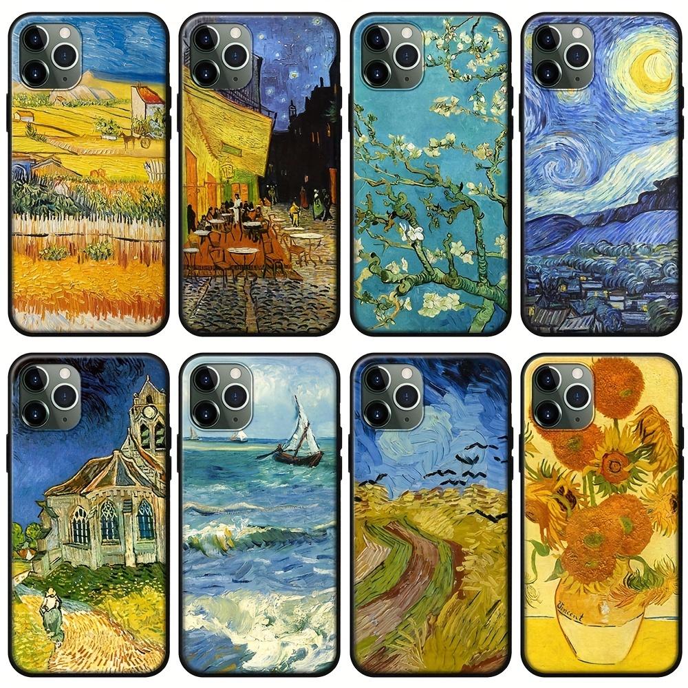 1pc IPhone 14 Oil Painting Phone Case – Starry Sky & Sunflower Design, Nordic Landscape Artistic Temperament, TPU Painted Apple Case