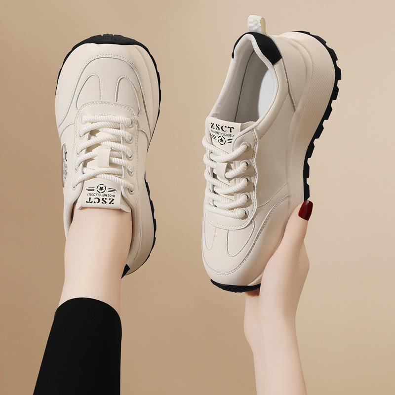 Leather little white shoes women's new spring and autumn flats fashion board shoes mesh soft sole light sports and leisure shoes