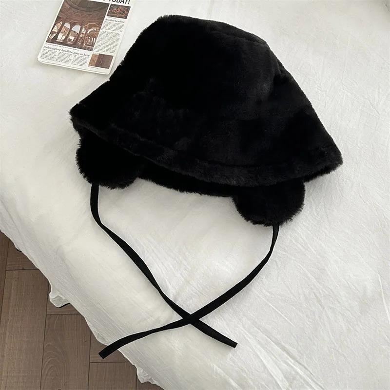 Korean New Ear Protection Bucket Hats for Women Autumn and Winter Travel Versatile Warm Retro Solid Color Plush Men's Caps