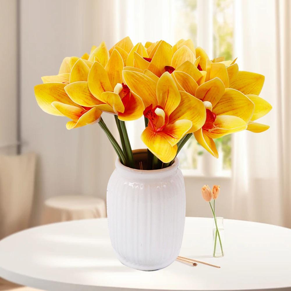 6 Stems Faux Orchid Decor 3D Printed Silk Orchid Decorations For Parties