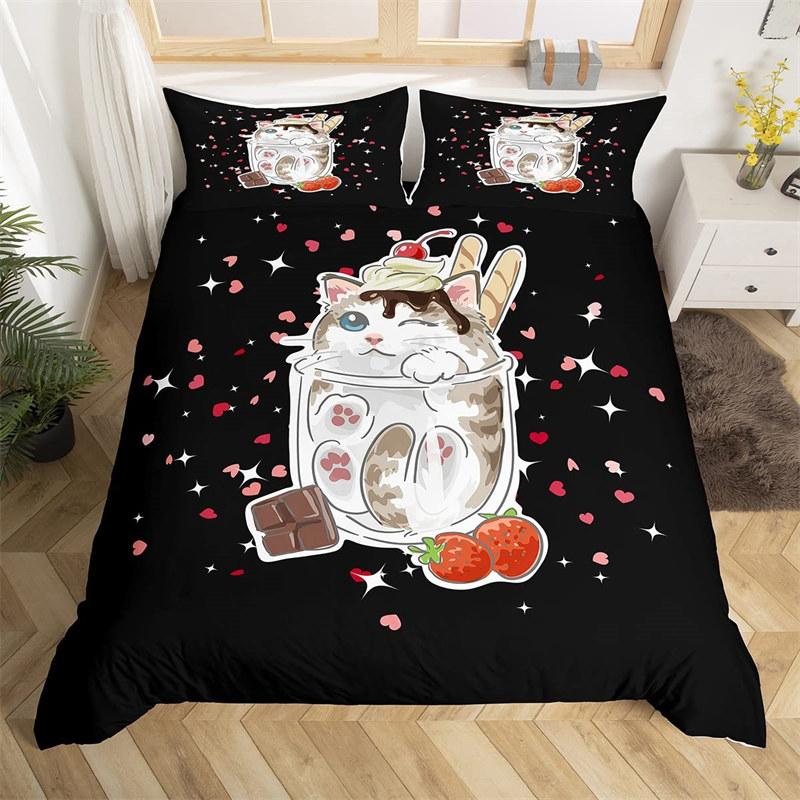 Cute Pet Cat Bedding Set Animal Kawaii Duvet Cover for Kids Bedroom 3D Quilt Double Bed 240x220 Queen King Size Soft Bed Linens