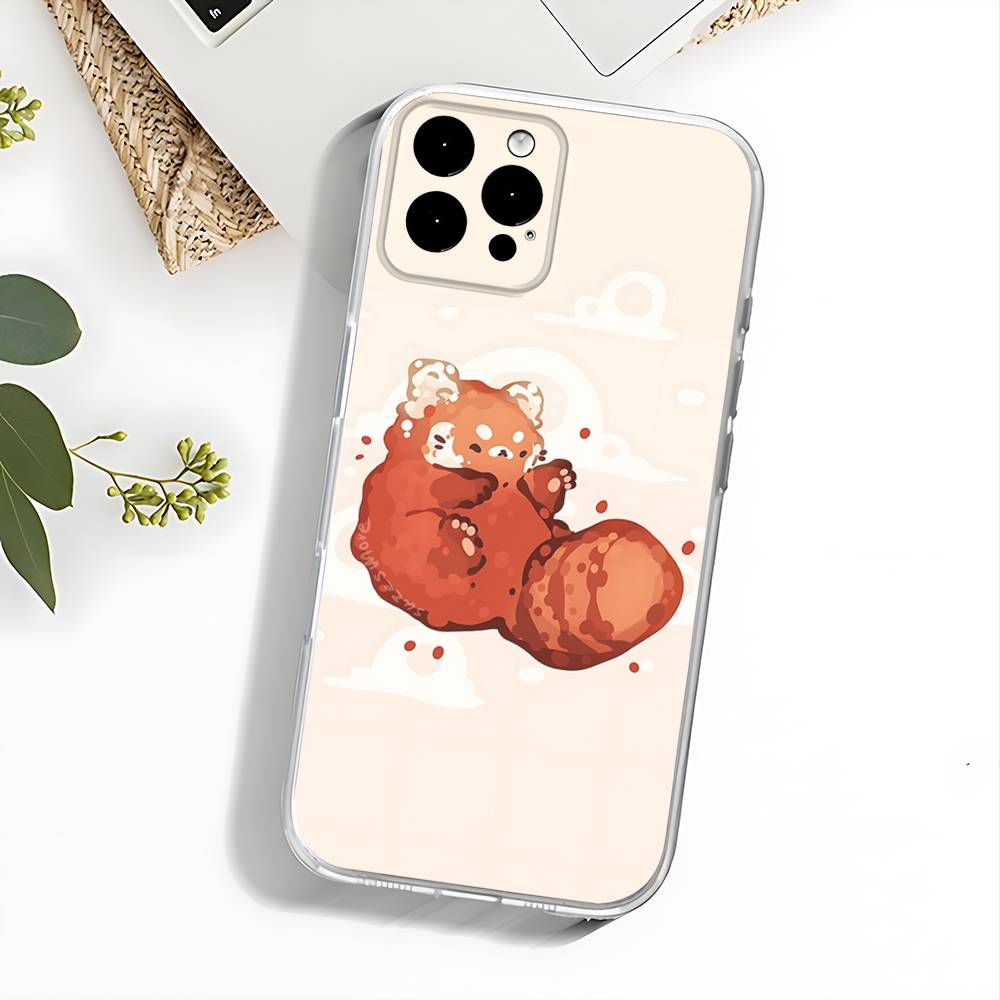 Cute Cartoon Red Panda Phone Case For iPhone 17,16,15,14,13,12,11 Pro,Max,Plus,X,XS,XR,SE4,E Mini Transparent Soft Cover