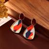 Maillard Coffee Enamel Drop Earrings - Vintage Hong Kong Style, High-End Fabric Pendants for Fall & Winter