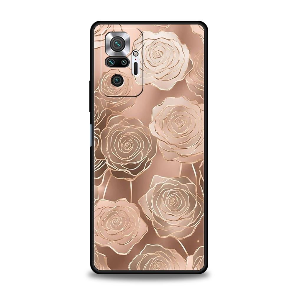 Handyhülle für Xiaomi Redmi Note 14 13 12 5G 11 10 Pro Plus 4G 9S 9 14C 13C 12C 10C 9C 9A Weiche TPU-Hülle Schöne Rosegold-Kunst