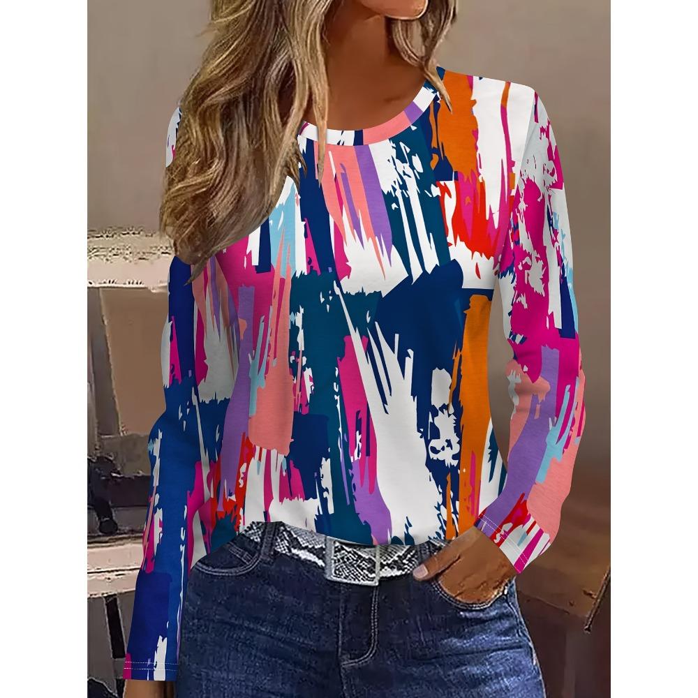 Simple, fashionable, and elegant vacation crew neck long-sleeve T-shirt