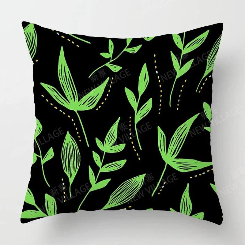Nordic Fall Home Decor Autumn Throw Pillow Case Sofa Cushion Cover Modern 45x45cm 45*45 50x50 60x60cm 40*40cm Leaf Plant Green
