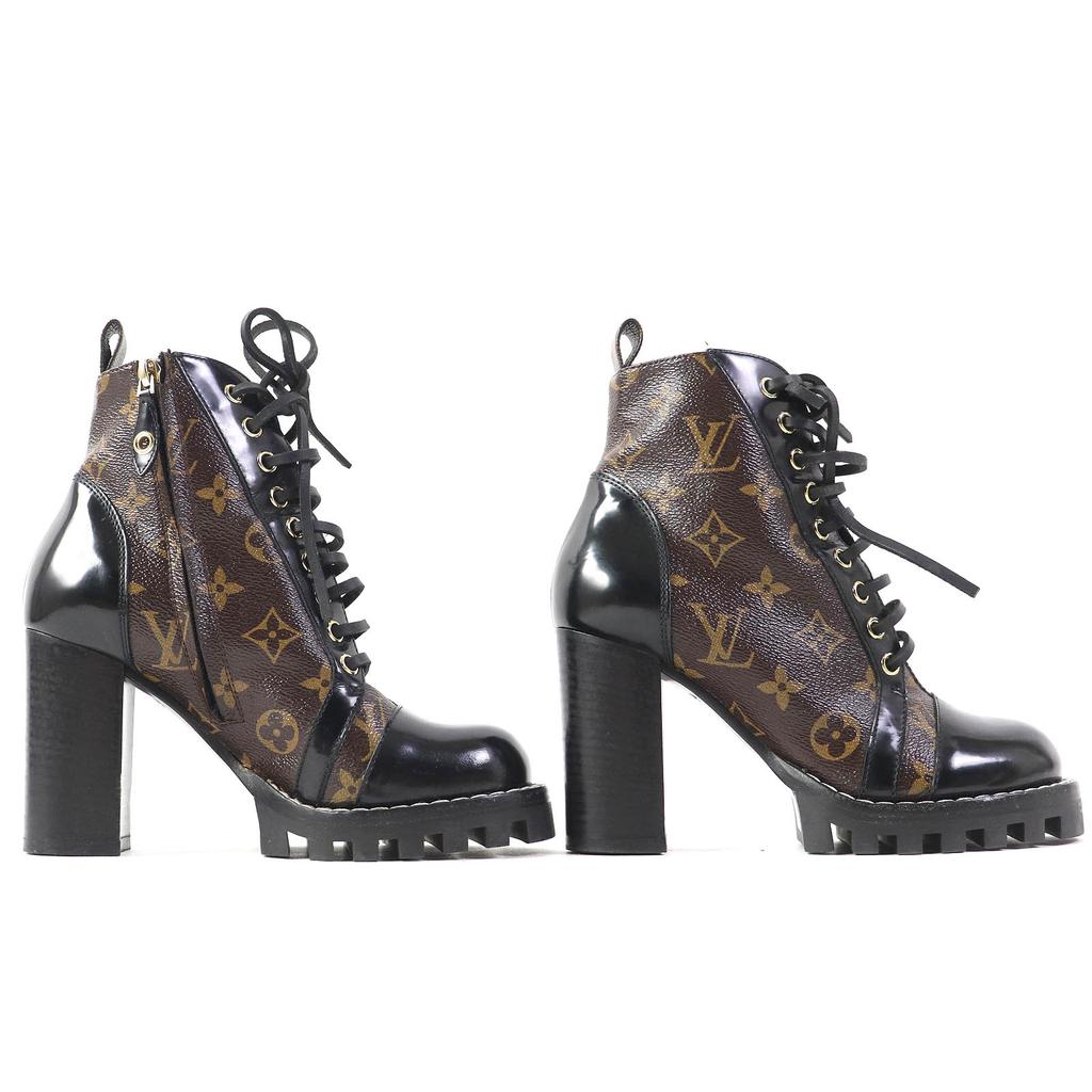 Great LOUIS VUITTON Ankle boots Leather monogram lace-up leather Women 36 G34085 Used